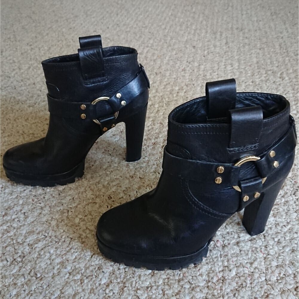 Tory Burch Rina Black Leather Ankle Lug Platform Bootie size 8M - Picture 4 of 12